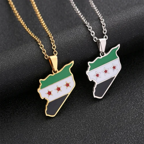 Edelstahl-Syrien-Karten-Halskette