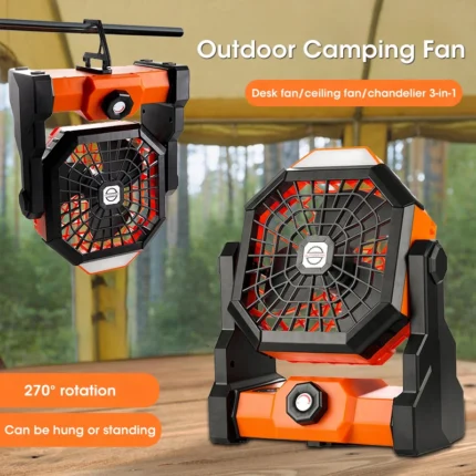 2024 New 7800 mA High-Capacity Portable Fan Rechargeable Desk Camping Fan with LED Light and Hook Outdoor Fan for Tent Car Trip