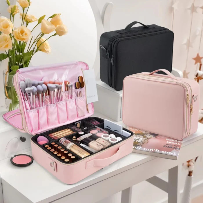 Professional Makeup Bag Extra Large Cosmetic Train Case Make Up Brush Organizer Storage Box Manicure Artist Bags with Dividers – Bild 1