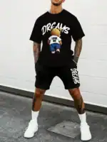 Summer Breathable Sports Suit Men's Loose Shorts Quick Dry T-Shirt Casual Street Shooting Four Pants Bear Letter Print Set – Bild 10