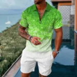 Mens gradient POLO sports suit, fashionable casual zipper shorts two-piece set, mens loose sweater,summer outdoor sportswear2025 – Bild 21