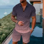 Mens gradient POLO sports suit, fashionable casual zipper shorts two-piece set, mens loose sweater,summer outdoor sportswear2025 – Bild 6