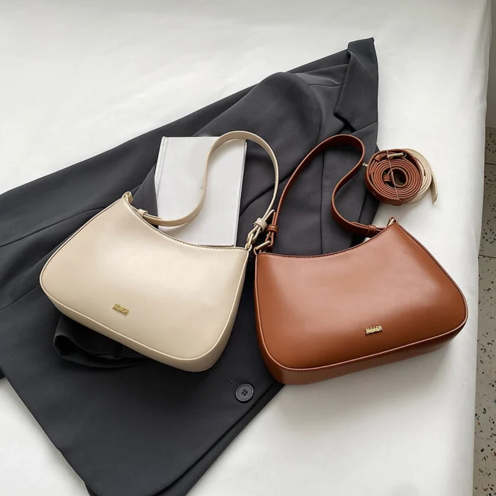 PU Leather Fashion Sling Bag Large Capacity Women Daily Shoulder Bag Solid Color Vintage Simple Daily Bags – Bild 13