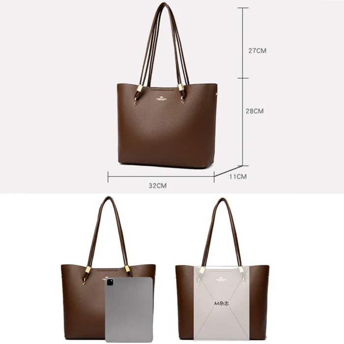 High Quality Brand Solid Color Handbag Soft PU Leather Shoulder Bags for Women Large Capacity Female Shopping Commuting Tote Sac – Bild 4