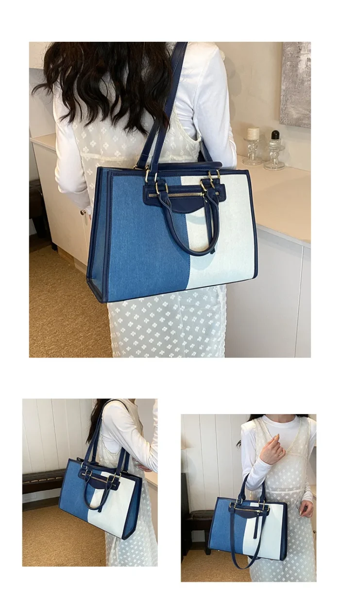 Fashion Casual Ladies Splice Denim Handbag Large Capacity Tote Bag for Women Luxury Designer Shoulder Bag Ladies Messenger Bags – Bild 15