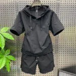 Men's Summer Quick Dry Sun Protection Set Loose Fit Short Sleeve Hoodie Two Piece Suit Thin Material Comfortable Breathable