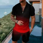 Mens gradient POLO sports suit, fashionable casual zipper shorts two-piece set, mens loose sweater,summer outdoor sportswear2025 – Bild 24
