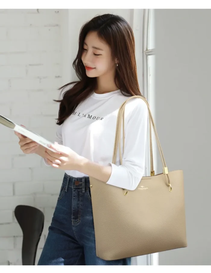 High Quality Brand Solid Color Handbag Soft PU Leather Shoulder Bags for Women Large Capacity Female Shopping Commuting Tote Sac – Bild 25