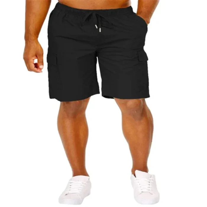 Men Classic Cargo Shorts With Drawstring Loose Fit Solid Color Multi Pocket Casual – Bild 1