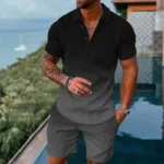 Mens gradient POLO sports suit, fashionable casual zipper shorts two-piece set, mens loose sweater,summer outdoor sportswear2025 – Bild 26