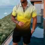 Mens gradient POLO sports suit, fashionable casual zipper shorts two-piece set, mens loose sweater,summer outdoor sportswear2025 – Bild 4
