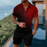 Mens gradient POLO sports suit, fashionable casual zipper shorts two-piece set, mens loose sweater,summer outdoor sportswear2025 – Bild 8