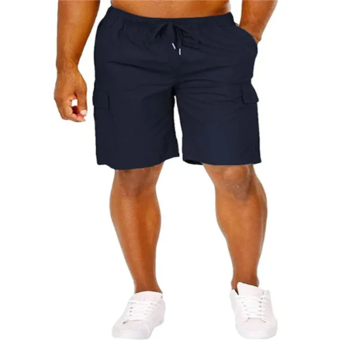 Men Classic Cargo Shorts With Drawstring Loose Fit Solid Color Multi Pocket Casual – Bild 3