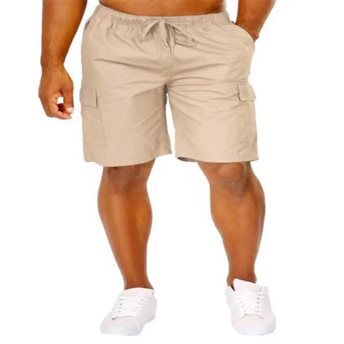 Men Classic Cargo Shorts With Drawstring Loose Fit Solid Color Multi Pocket Casual – Bild 2