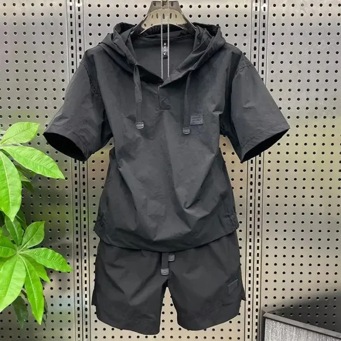 Men's Summer Quick Dry Sun Protection Set Loose Fit Short Sleeve Hoodie Two Piece Suit Thin Material Comfortable Breathable – Bild 7