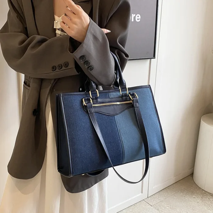 Fashion Casual Ladies Splice Denim Handbag Large Capacity Tote Bag for Women Luxury Designer Shoulder Bag Ladies Messenger Bags – Bild 2