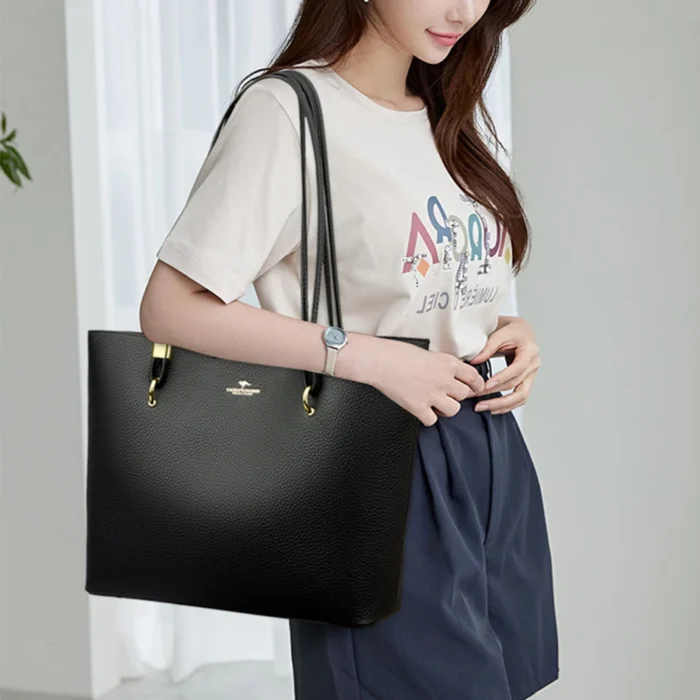 High Quality Brand Solid Color Handbag Soft PU Leather Shoulder Bags for Women Large Capacity Female Shopping Commuting Tote Sac – Bild 2