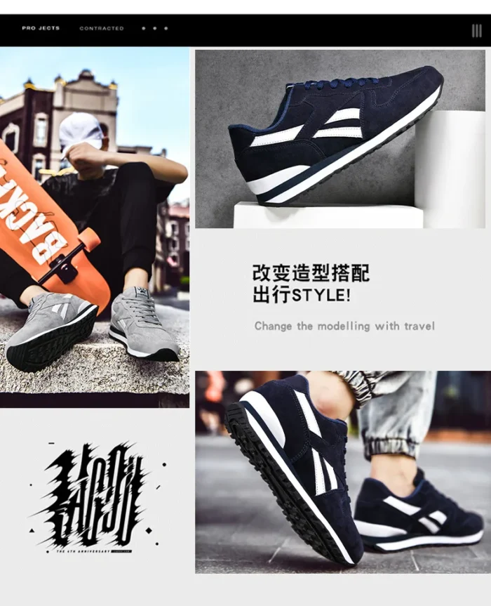 Autumn Men Sneakers Cotton Sports Shoes for Men Male Trainers Outdoor Stylish Shoes Lace-up Flats Non-slip Rubber Sole Blue Grey – Bild 17