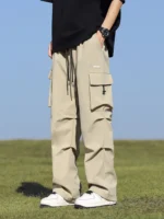 Summer Cargo Pants Men Lightweight Nylon Spandex Ice Silk Cooling Sweatpants Wide Leg Loose Fit Straight Trousers Big Size 8XL