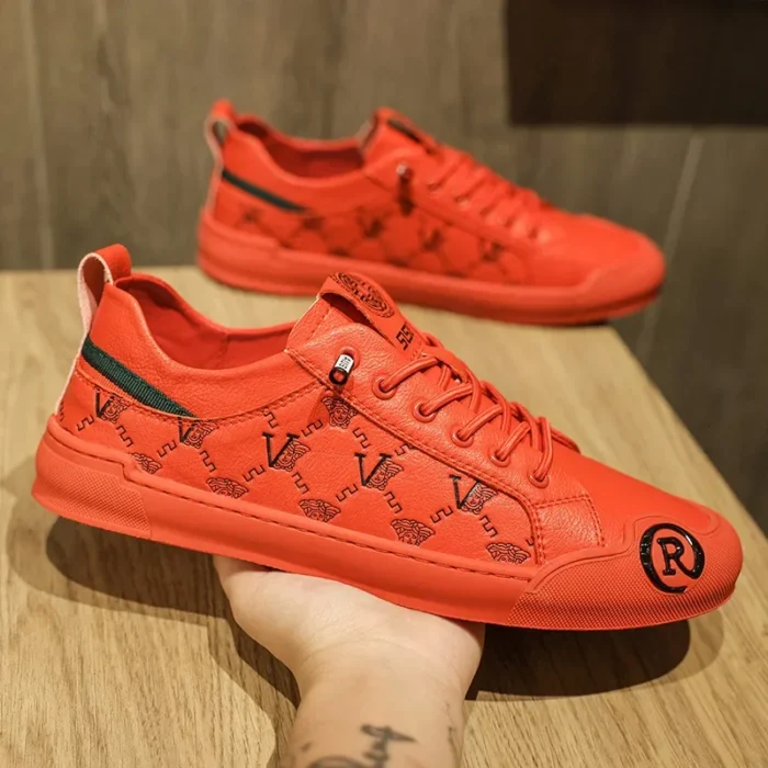 European Station Leather Fashion Men's Sneakers Men Shoes Man Embossed All Fashion Leather Red Casual Shoes for Men Men Shoes – Bild 2