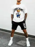 Summer Breathable Sports Suit Men's Loose Shorts Quick Dry T-Shirt Casual Street Shooting Four Pants Bear Letter Print Set – Bild 4