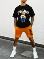 Summer Breathable Sports Suit Men's Loose Shorts Quick Dry T-Shirt Casual Street Shooting Four Pants Bear Letter Print Set – Bild 2