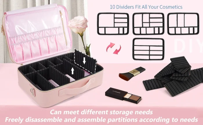 Professional Makeup Bag Extra Large Cosmetic Train Case Make Up Brush Organizer Storage Box Manicure Artist Bags with Dividers – Bild 12