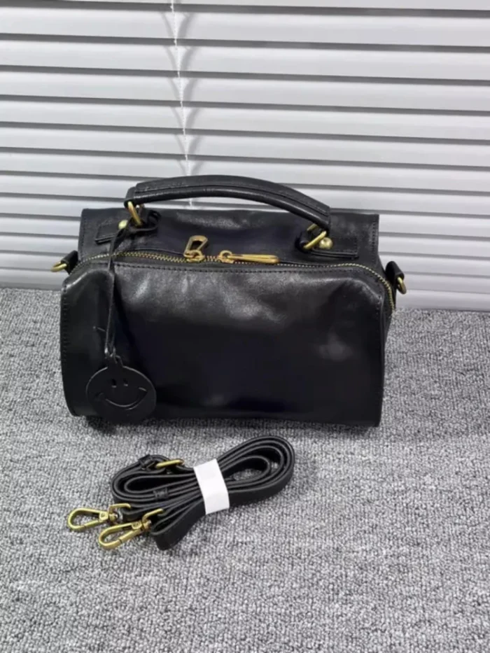Real Leather Cowhide Women Boston Bag Vintage Tote Handbag Office Ladies Casual Single Shoulder Bag Zipper Crossbody Pillow Bags – Bild 2