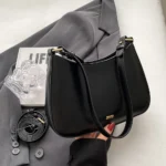 PU Leather Fashion Sling Bag Large Capacity Women Daily Shoulder Bag Solid Color Vintage Simple Daily Bags – Bild 3