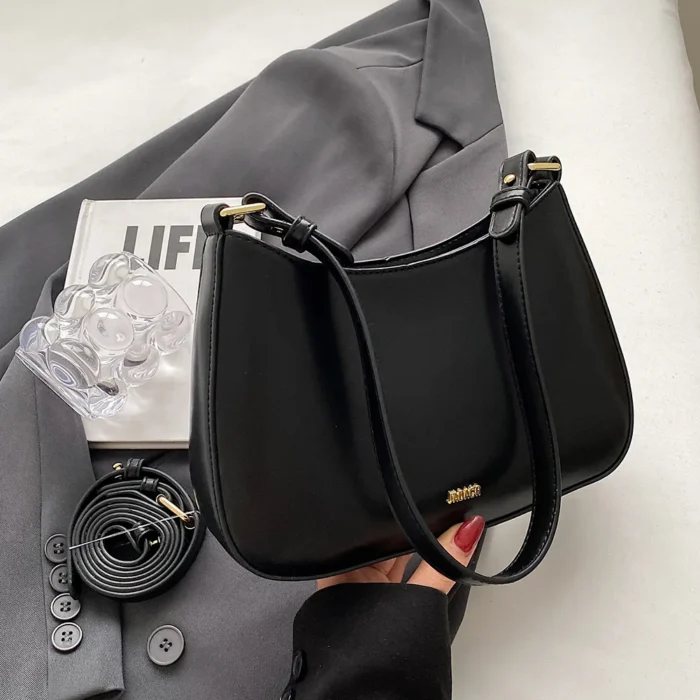 PU Leather Fashion Sling Bag Large Capacity Women Daily Shoulder Bag Solid Color Vintage Simple Daily Bags – Bild 3