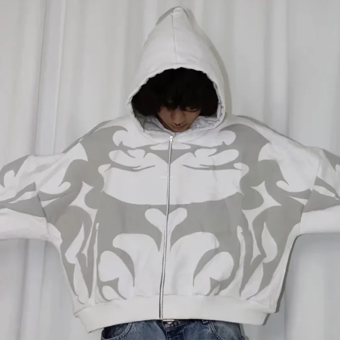 Tiger Gray Sweater Men High Street American Retro Hip Hop Y2K Zipper Hooded Sweater Couple Casual Sweatshirt Unisex Tops NewCoat – Bild 10