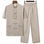 New Chinese Style Men's Tang Suit Sets Short Sleeve Long Pants Tradition Cotton Linen Kung Fu Satin Silk Wu Shu Tai Chi Set – Bild 5