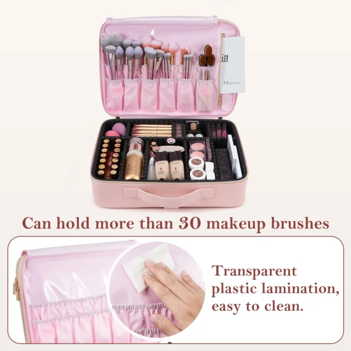 Professional Makeup Bag Extra Large Cosmetic Train Case Make Up Brush Organizer Storage Box Manicure Artist Bags with Dividers – Bild 6