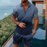 Mens gradient POLO sports suit, fashionable casual zipper shorts two-piece set, mens loose sweater,summer outdoor sportswear2025 – Bild 7