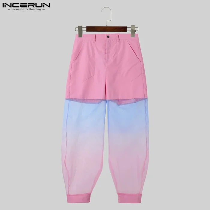 2024 Men's Pants Mesh Patchwork Tie Dye Transparent Joggers Trousers Men Pockets Streetwear Fashion Casual Pants S-5XL INCERUN – Bild 2