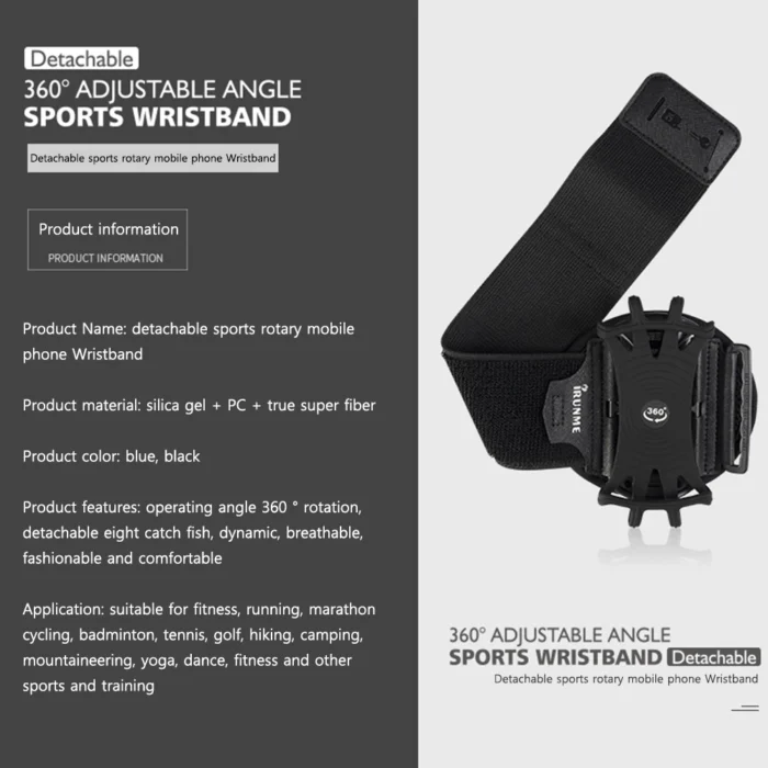 360 Degree Rotation Mobile Phone Holder Wearable Wristband Phone Case Adjustable Phone Wrist Bag Removable for Running Cycling – Bild 6