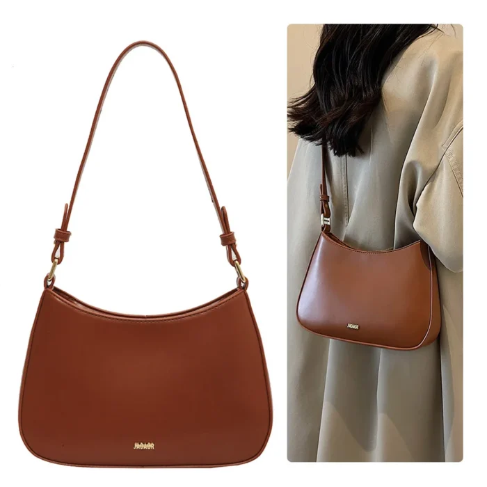 PU Leather Fashion Sling Bag Large Capacity Women Daily Shoulder Bag Solid Color Vintage Simple Daily Bags – Bild 5