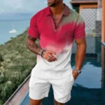 Mens gradient POLO sports suit, fashionable casual zipper shorts two-piece set, mens loose sweater,summer outdoor sportswear2025 – Bild 16