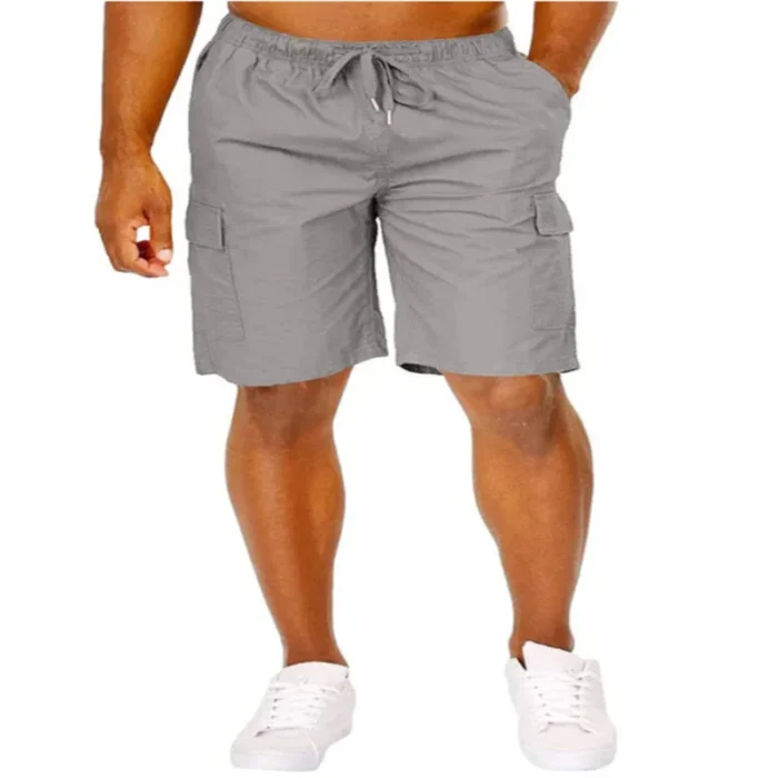 Men Classic Cargo Shorts With Drawstring Loose Fit Solid Color Multi Pocket Casual – Bild 7