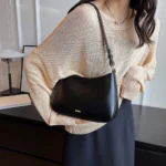 PU Leather Fashion Sling Bag Large Capacity Women Daily Shoulder Bag Solid Color Vintage Simple Daily Bags