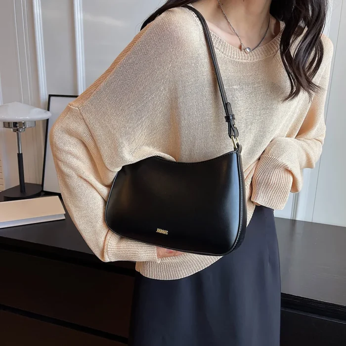 PU Leather Fashion Sling Bag Large Capacity Women Daily Shoulder Bag Solid Color Vintage Simple Daily Bags – Bild 1