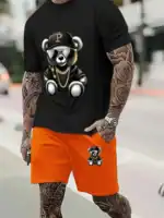 Summer Breathable Sports Suit Men's Loose Shorts Quick Dry T-Shirt Casual Street Shooting Four Pants Bear Letter Print Set – Bild 11
