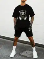 Summer Breathable Sports Suit Men's Loose Shorts Quick Dry T-Shirt Casual Street Shooting Four Pants Bear Letter Print Set – Bild 5