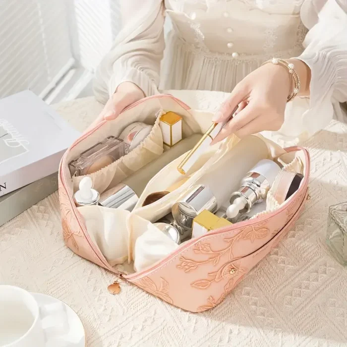 Vintage Flower Women Tote Cosmetic Bag Fashion Portable Pillow Makeup Orgainzer Pouch Washbag Large Capacity Travel Zipper Bag – Bild 4