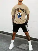 Summer Breathable Sports Suit Men's Loose Shorts Quick Dry T-Shirt Casual Street Shooting Four Pants Bear Letter Print Set – Bild 9