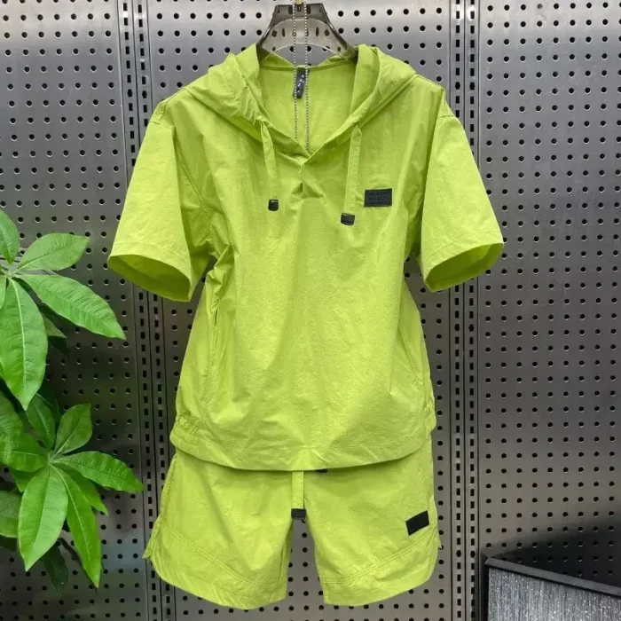 Men's Summer Quick Dry Sun Protection Set Loose Fit Short Sleeve Hoodie Two Piece Suit Thin Material Comfortable Breathable – Bild 2