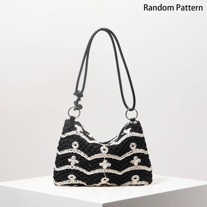 Pattern Hollow Knitting Shoulder Tote Bags for Ladies, Boho Beach Bags for Women, Holiday Outfits, Steaw Purse (Random Pattern) – Bild 7