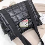 Fashion Checkered Quilted Pure Color Shoulder Bag Women Casual Nylon Handbags – Bild 6