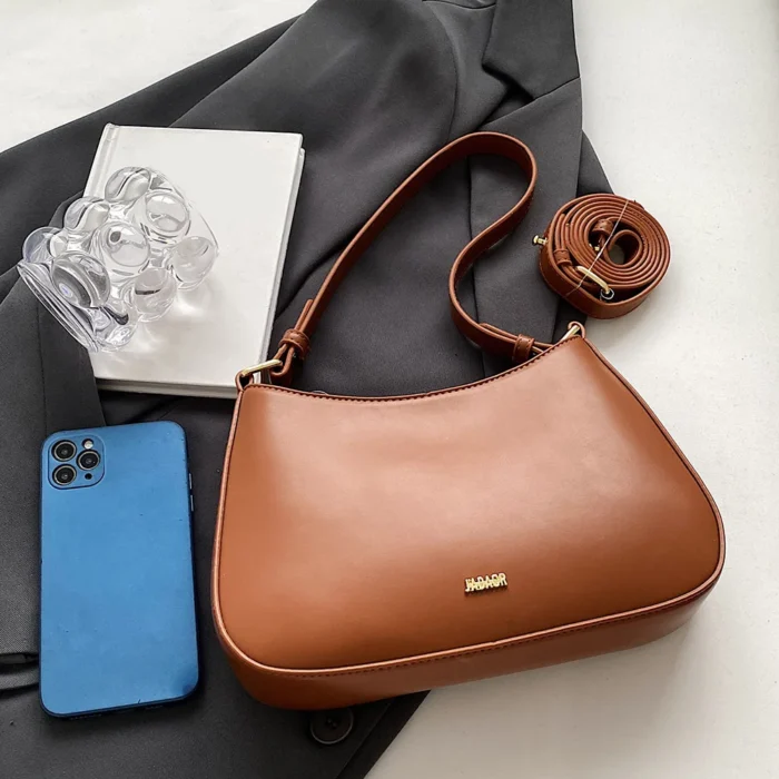PU Leather Fashion Sling Bag Large Capacity Women Daily Shoulder Bag Solid Color Vintage Simple Daily Bags – Bild 22