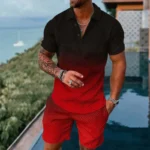 Mens gradient POLO sports suit, fashionable casual zipper shorts two-piece set, mens loose sweater,summer outdoor sportswear2025 – Bild 19